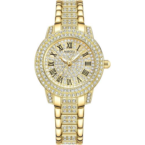 Meimieshop-Montre Analogique À Quartz Pour Femme-Cadran Or Rose-Diamant-Élégante Montre Étanche Pour Fille