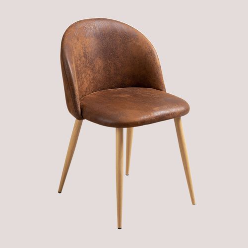 Pack De 2 Chaises De Salle À Manger Recouvertes De Similicuir Kana Bois Naturel Café Vintage