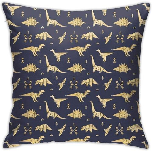 Housse De Coussin, Motif Dinosaures Origami Dorés, Housse De Coussin Moderne, Carrée, Décoration Pour Canapé, Lit, Chaise, Voiture, 45,7 X 45,7 Cm