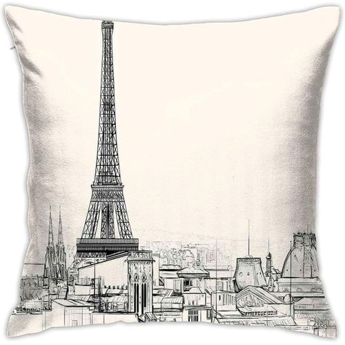 Housses De Coussin Modernes, Image De Style Croquis De La Ville De Paris Sur Les Toits Avec La Tour Eiffel, Décoration D'intérieur, 45,7 X 45,7 Cm