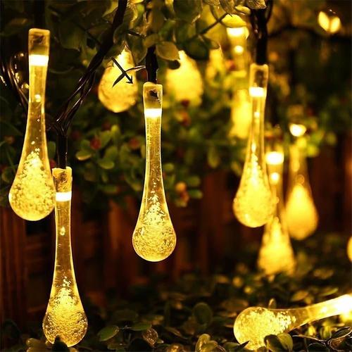 6.5m 30led guirlande lumineuse d'exterieur solaire goutte d'eau blanc chaud  ep29053