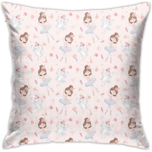 Housse De Coussin, Ballerine Ballet Blush Rose Blanc Cygne Taie D'oreiller Moderne Housse De Coussin Carrée Décoration Pour Canapé-Lit Chaise Voiture 18 X 18 Pouces