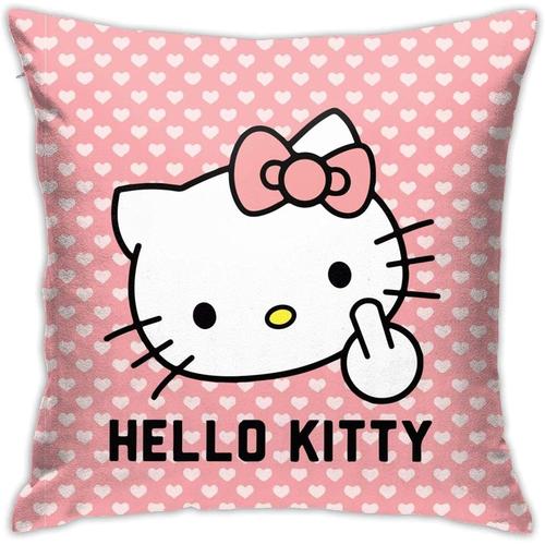 Housse De Coussin Carrée Décorative Rose Hello Kitty Lui Donne Son Majeur, Taie D'oreiller, Housse De Coussin Pour Canapé De Bureau À Domicile 45,7 X 45,7 Cm