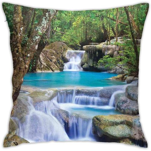 Image De Fée D'une Cascade Près Des Rochers Dans La Forêt Secret Paradise, Housse De Coussin Décorative Pour La Maison, 18x18 Pouces