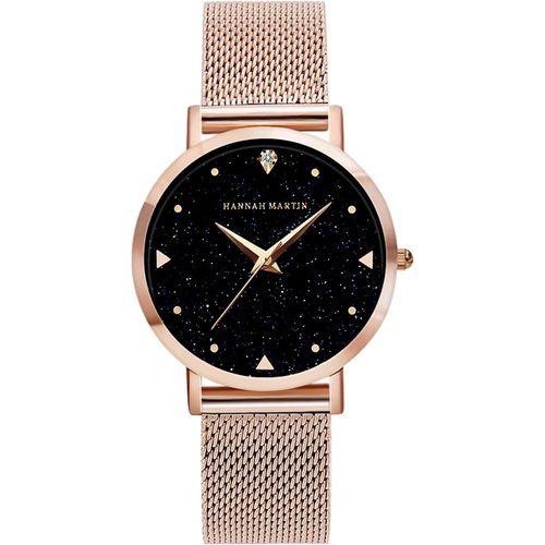 Meimieshop-Zwini Montre À Quartz Étanche 3 Atm Pour Femme Avec Bracelet En Maille En Acier Inoxydable Or Rose Élégant Cadran Bleu Ciel Étoilé,Or Rose,Bracelet