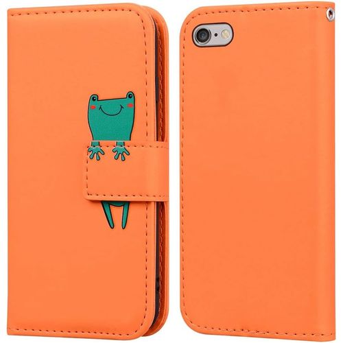 Coque Pour Iphone 6/Iphone 6s(4,7 Pouces), Mignon Cartoon Animal Grenouille Etui Portefeuille En Cuir Pu Housse Avec Fonction Stand, Fermeture Magnetique, Emplacements De Cartes -Orange