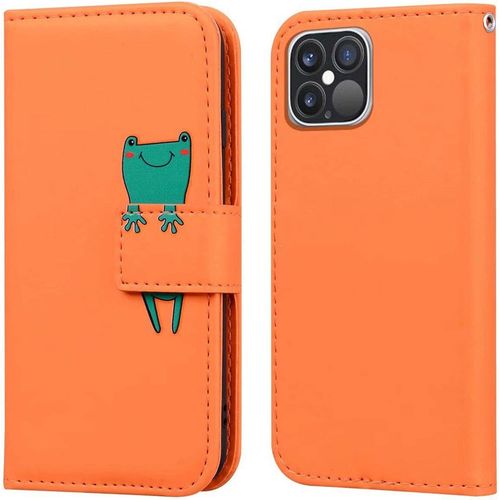 Coque Pour Iphone 12 Pro Max(6,7 Pouces), Mignon Cartoon Animal Grenouille Etui Portefeuille En Cuir Pu Housse Avec Fonction Stand, Fermeture Magnetique, Emplacements De Cartes -Orange
