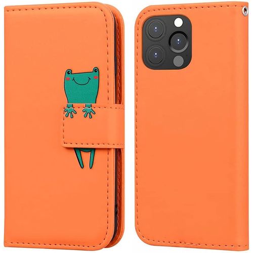 Coque Pour Iphone 13 Pro Max(6,7 Pouces), Mignon Cartoon Animal Grenouille Etui Portefeuille En Cuir Pu Housse Avec Fonction Stand, Fermeture Magnetique, Emplacements De Cartes -Orange