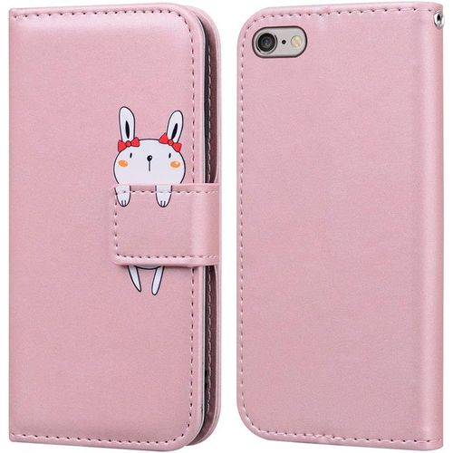 Coque Pour Iphone 6 Plus/Iphone 6s Plus(5,5 Pouces), Mignon Cartoon Animal Lapin Etui Portefeuille En Cuir Pu Housse Avec Fermeture Magnetique, Emplacements De Cartes -Or Rose