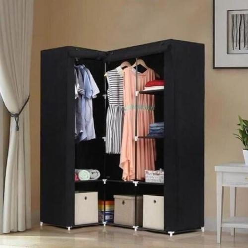 Armoire Rangement Chambre Penderie Pas Cher Noir Structure stable