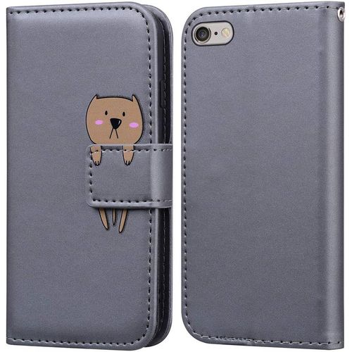 Coque Pour Iphone 6 Plus/Iphone 6s Plus(5,5 Pouces), Mignon Cartoon Animal Ours Etui Portefeuille En Cuir Pu Housse Avec Fermeture Magnetique, Emplacements De Cartes -Gris