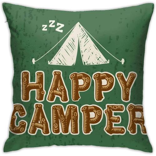 Housses De Coussin Carrées Rétro À Grain De Bois Happy Camper Imprimé Vert