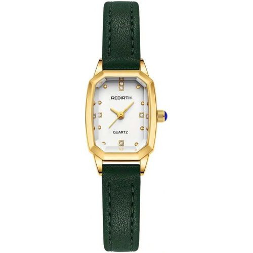 Meimieshop-Nouveauté Montre À Quartz Pour Femme,Boîtier Doré,Bracelet En Cuir,Cadran Blanc Avec Cristaux