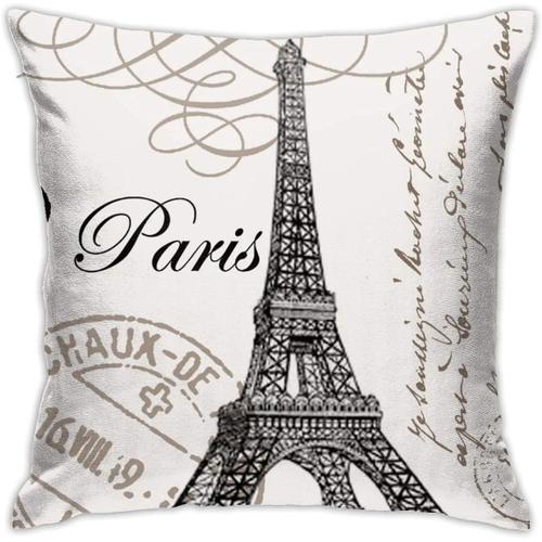 Housses De Coussin Carrées Vintage, Noir, Beige, Motif Love Paris