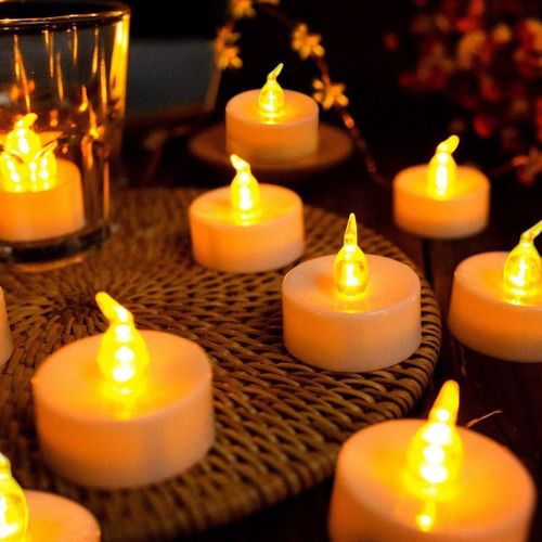 meimieshop-24 Bougies Chauffe-Plat Led Sans Flamme-Réalistes Et Lumineuses,Fonctionnement À Piles-Longue Durée Pour Mariage,Vacances,Fête