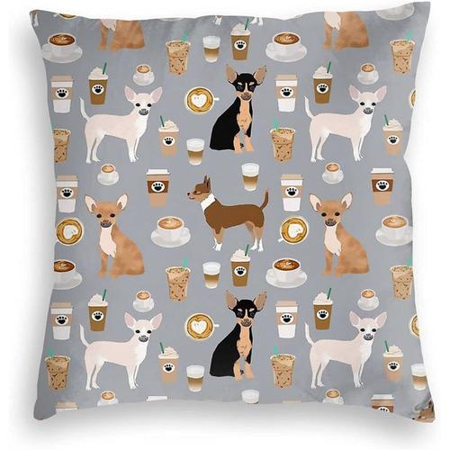 Housses De Coussin Décoratives Pour La Maison - Chihuahua - Race De Chien - Café Pupuccino - Art Chiwawas - Oreiller Décoratif En Velours Pour La Famille Et Les Amis - 45,7 X 45,7 Cm