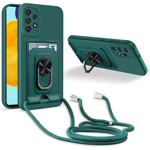 Coque Cordon De Collier Compatible Avec Samsung Galaxy A52 4g/5g/A52s 5g, 360¡Ãanneau Support Avec Fente Carte Protection De La Camera Silicone Case-Vert