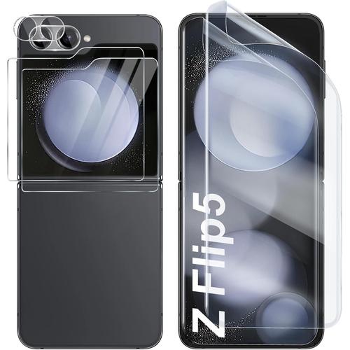 Qoosea 2 Pieces Protection Decran Pour Samsung Galaxy Z Flip 5 5g 2023 Et 2 Pieces Camera Arriere Protecteur En Verre Hd Flexible Anti-Rayure En Hydrogel Tpu Film Ecran Protecteur