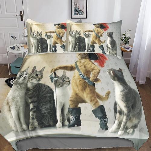 Puss In Boots Cartoon Anime Duvet Set Bedclothes-Cute Cat -Double Bed: Sets For Bedding With Beddin
