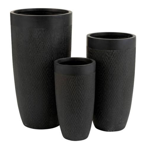 Paris Prix - Lot De 3 Vases Ronds Design "argile" 72cm Noir