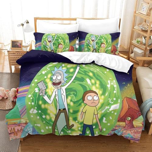 Bedding Print Rick And Morty Duvet Cover Set Soft Microfiber Anime Characters Quilt Cover With Pillowcases With Zipper Closure