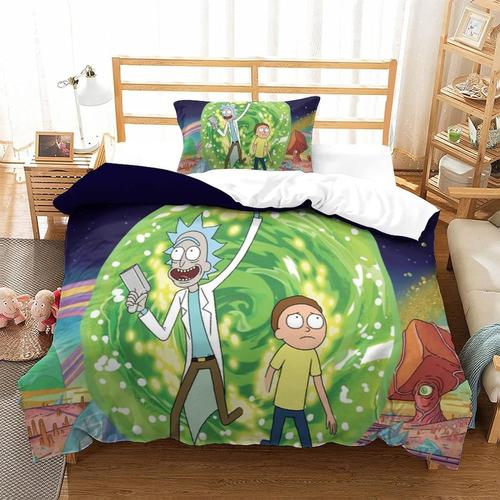 Rick And Morty Duvet Cover Print Design Bedding Set Soft Microfiber With Zipper Closure Anime Characters Quilt Cover Pillowcase