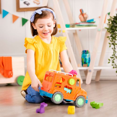 Wonder Wheels By Battat - Ve1029z - Jouet Camion Safari En Matériel Recyclable Avec Inserts En Formes D Animaux Et De Fruits - 9 Pi Ces - D S 1 Ans