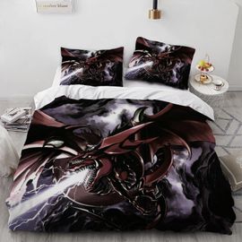 Yu Gi Card Game Blue Eyes Dragon Anime Duvet Covers Soft Microfiber Washed Duvet Cover Set 3 Pieces With Zipper Closure Beding