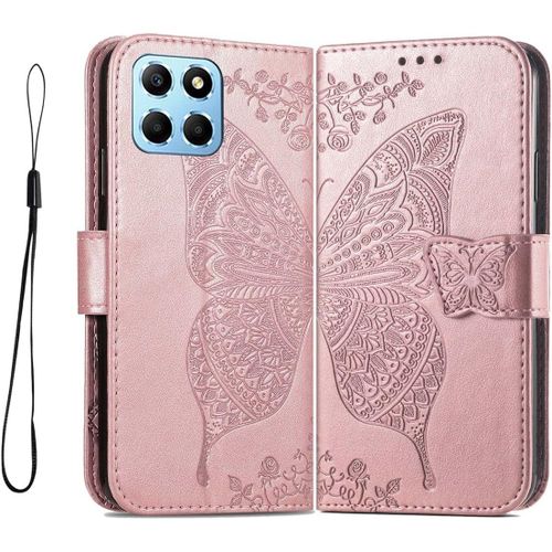 Coque Cuir Etui Pour Honor X6 / Honor 70 Lite/Honor X8 5g (6.5"") Housse, Etui Portefeuille Case Cover, Fermeture Magnetique, Flip Bequille Et Emplacements Pour Cartes,Or Rose