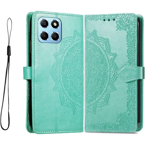 Coque Cuir Etui Pour Honor X6 / Honor 70 Lite/Honor X8 5g (6.5"") Housse, Etui Portefeuille Case Cover, Fermeture Magnetique, Flip Bequille Et Emplacements Pour Cartes,Vert