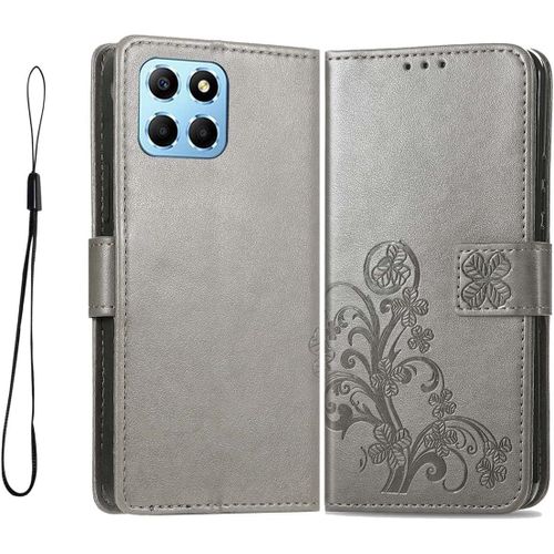 Coque Cuir Etui Pour Honor X6 / Honor 70 Lite/Honor X8 5g (6.5"") Housse, Etui Portefeuille Case Cover, Fermeture Magnetique, Flip Bequille Et Emplacements Pour Cartes,Gris