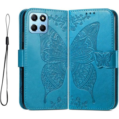 Coque Cuir Etui Pour Honor X6 / Honor 70 Lite/Honor X8 5g (6.5"") Housse, Etui Portefeuille Case Cover, Fermeture Magnetique, Flip Bequille Et Emplacements Pour Cartes,Bleu