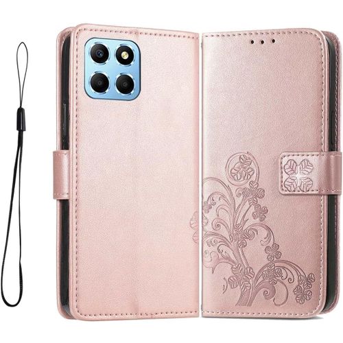 Coque Cuir Etui Pour Honor X6 / Honor 70 Lite/Honor X8 5g (6.5"") Housse, Etui Portefeuille Case Cover, Fermeture Magnetique, Flip Bequille Et Emplacements Pour Cartes,Or Rose