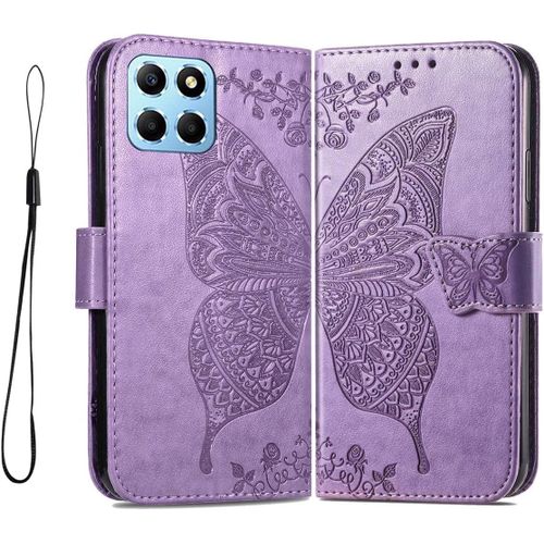 Coque Cuir Etui Pour Honor X6 / Honor 70 Lite/Honor X8 5g (6.5"") Housse, Etui Portefeuille Case Cover, Fermeture Magnetique, Flip Bequille Et Emplacements Pour Cartes,Violet Clair