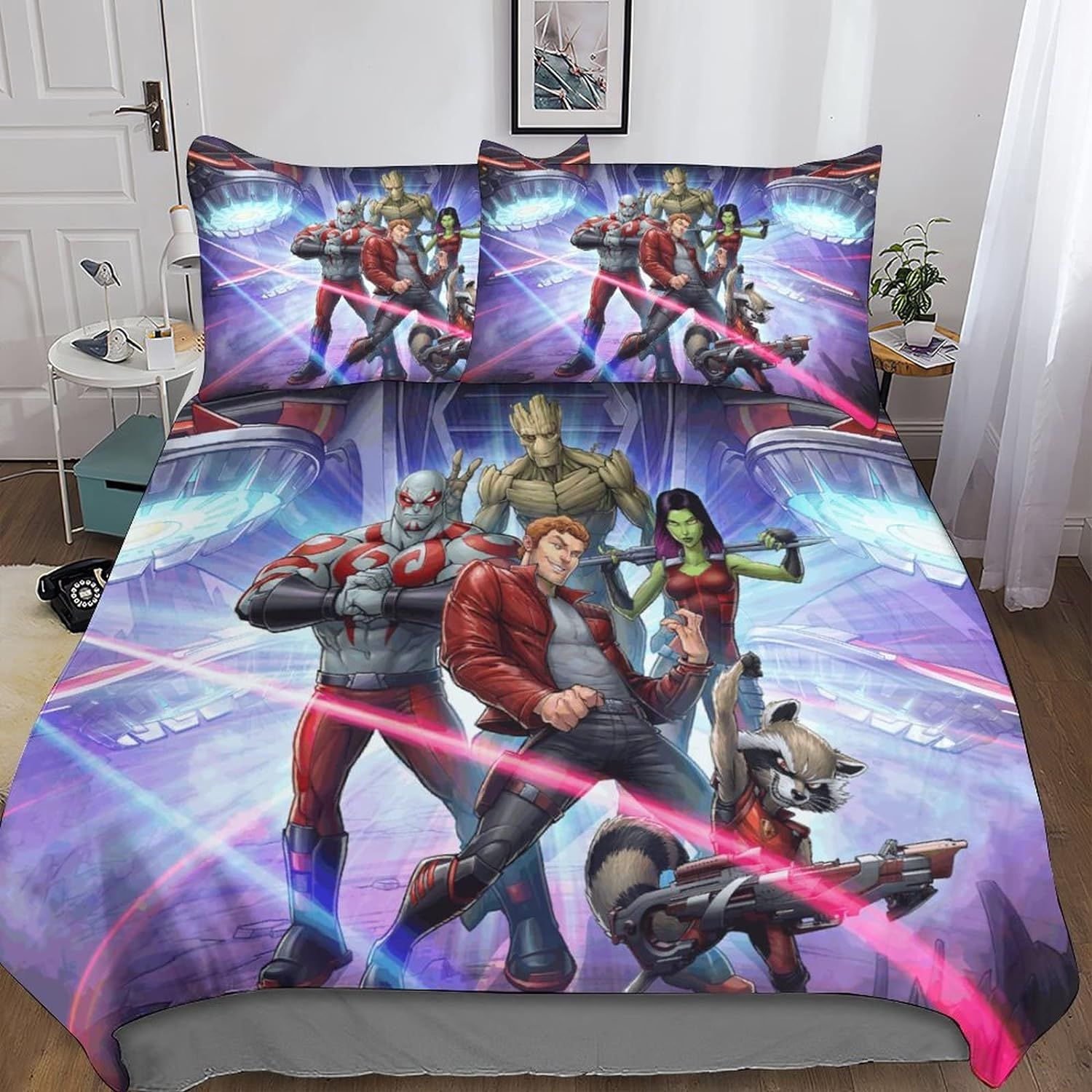Guardians-Of-The-Galaxy-Rocket-Raccoon-Gamora-Groot-Marvel-Comics-Others-15817 Duvet Cover 3 Piece Set One-Sided Pattern Bedding
