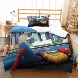 Printed Spider-Man Bedding Set With Pillowcases Microfiber Marvel Comics Quilt Cover With Zipper Closure For Children Teen