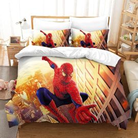 Printed Spider-Man Bedding Set With Pillowcases Microfiber Marvel Comics Quilt Cover With Zipper Closure For Children Teen