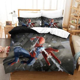 Spider-Man Bedding Set Print Design Soft Microfiber Marvel Comics Quilt Cover With Pillowcase With Zipper Closure For Kids Teenage