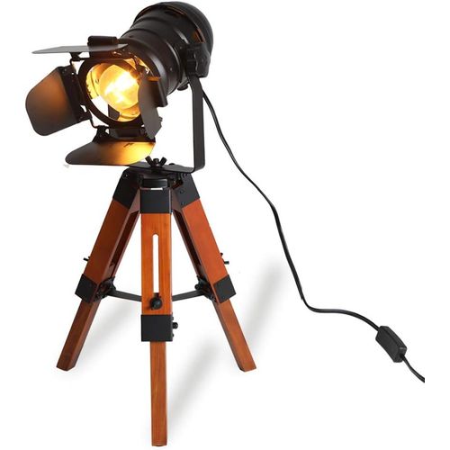 Asas456-Lampe De Bureau Trépied Noir Industrielle Moderne-Abat Jour Sur Pied Vintage Cinéma Nautique Bois,Liseuse Hauteur Réglable Déco Pour Salon Chambre