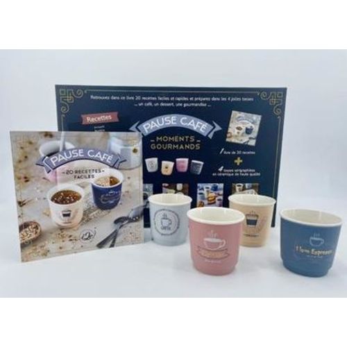 Pause Café - Coffret Avec 1 Livre Et 4 Tasses Sérigraphiées En Céramique