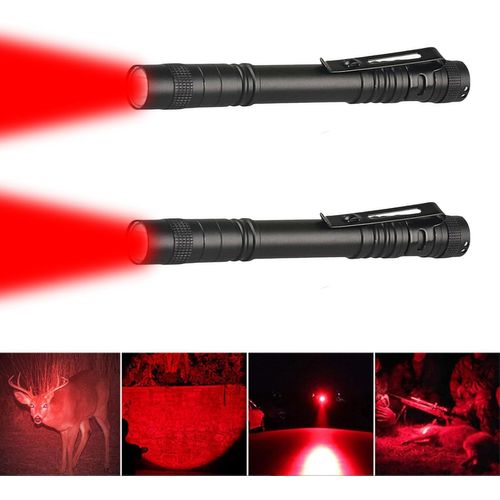 asas456-Lampe De Poche Rouge Mini Lampe De Poche Led Rouge Avec Pince À Stylo Lampe De Poche Étanche Lampe De Poche Rouge 13Cm Pour L'Observation Des Étoiles,Vision Nocturne(2 Pack)