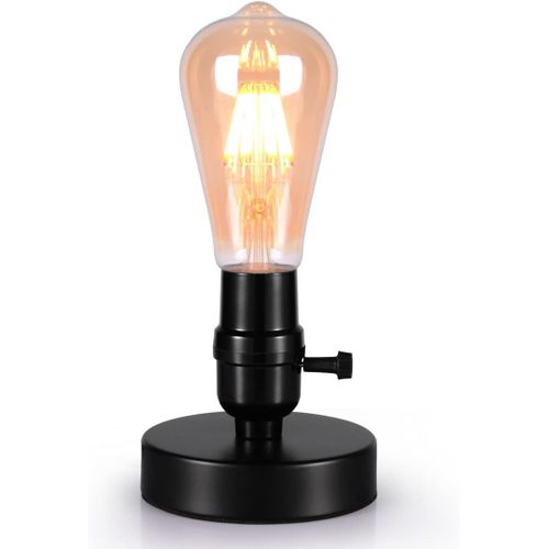 Asas456-Lampe De Table,Lampe De Chevet,Lampe De Chevet Industrielle,Liseuse Vintage,Éclairage Rétro,E27,Max 60 Watt,Avec Interrupteur À Câble,En Métal Noir,Avec 2 Interrupteurs