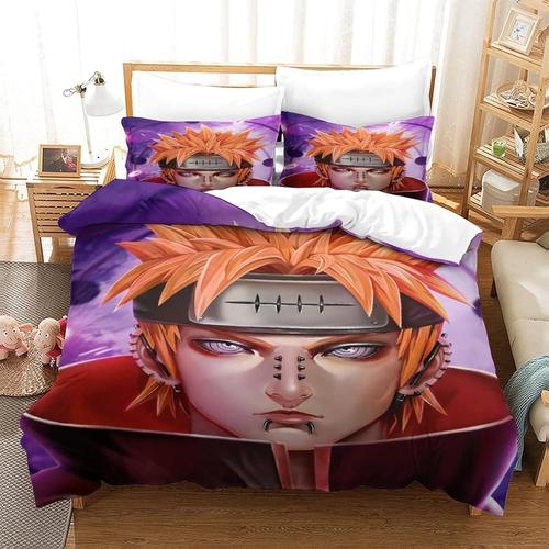 Naruto Parure De Lit Douce Et Facile D'entretien Avec Housse De Couette Et Taie D'oreiller Pour Enfants, Adolescents Et Adultes, Personnage D'anime Simple Face