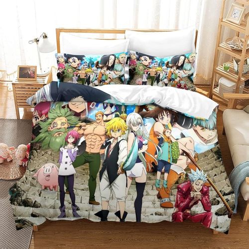 Nanatsu No Taizai Anime Poster King Size Housse De Couette Imprim¿¿E En 3d Avec Fermeture ¿¿Clair, Ferm¿¿E, Avec Taie D'oreiller