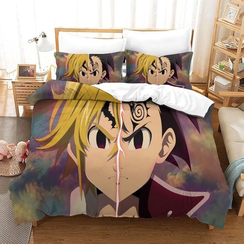Nanatsu No Taizai Anime Poster King Size Housse De Couette Imprim¿¿E En 3d Avec Fermeture ¿¿Clair, Ferm¿¿E, Avec Taie D'oreiller