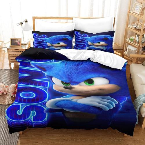 Housse De Couette Sonic The Hedgehog, Parure De Lit Avec 2 Oreillers, Dessin Anim¿¿, Film, Pour Gar?Ons Et Filles, Enfants