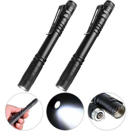 asas456-2 Pcs Haute Lumens Led Lampe De Poche,Mini Lampe De Poche Portable En Forme De Stylo,Mini Pocket Pen Torche Lampe Pour Camping,Randonnée,Urgence Et Utilisation En Extérieur(Piles Non Incluses)