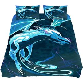 Housse De Couette Queen, Ensemble De Literie Dragon Blanc Volant De 3, D¿¿Coration De Chambre En Microfibre Super Douce, Facile ¿¿ Entretenir