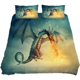 Housse De Couette Queen, Ensemble De Literie Dragon Lanceur De Flammes De 3, D¿¿Coration De Chambre En Microfibre Super Douce, Facile ¿¿ Entretenir