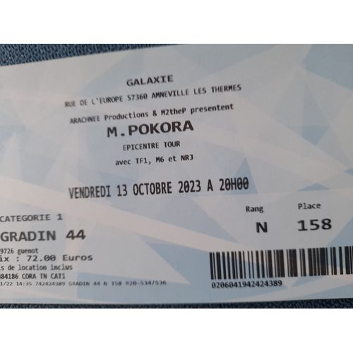 Vends Billet De Concert De Matt Pokora Epicentre Tour Le Vendredi13 Octobre2023 À20h Au Galaxie Amneville Moselle